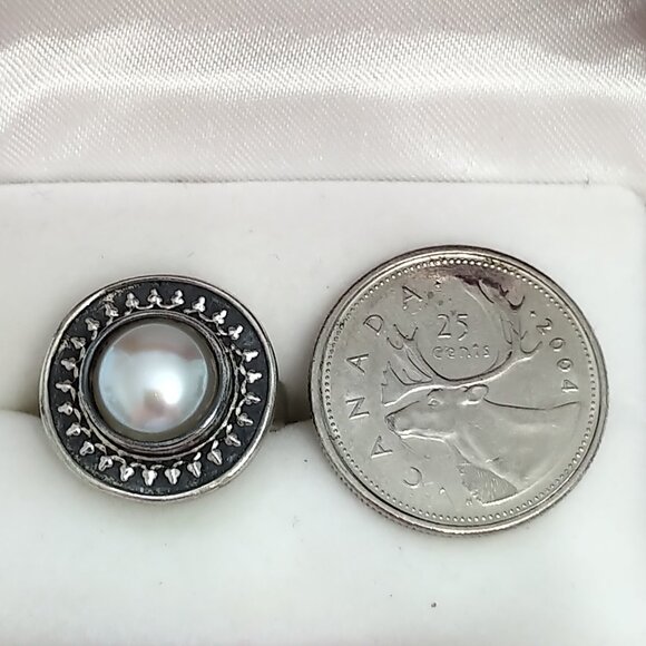 Spectacular Vintage Mabe Pearl and 925 Sterling Silver Lunar Ring - Picture 4 of 5